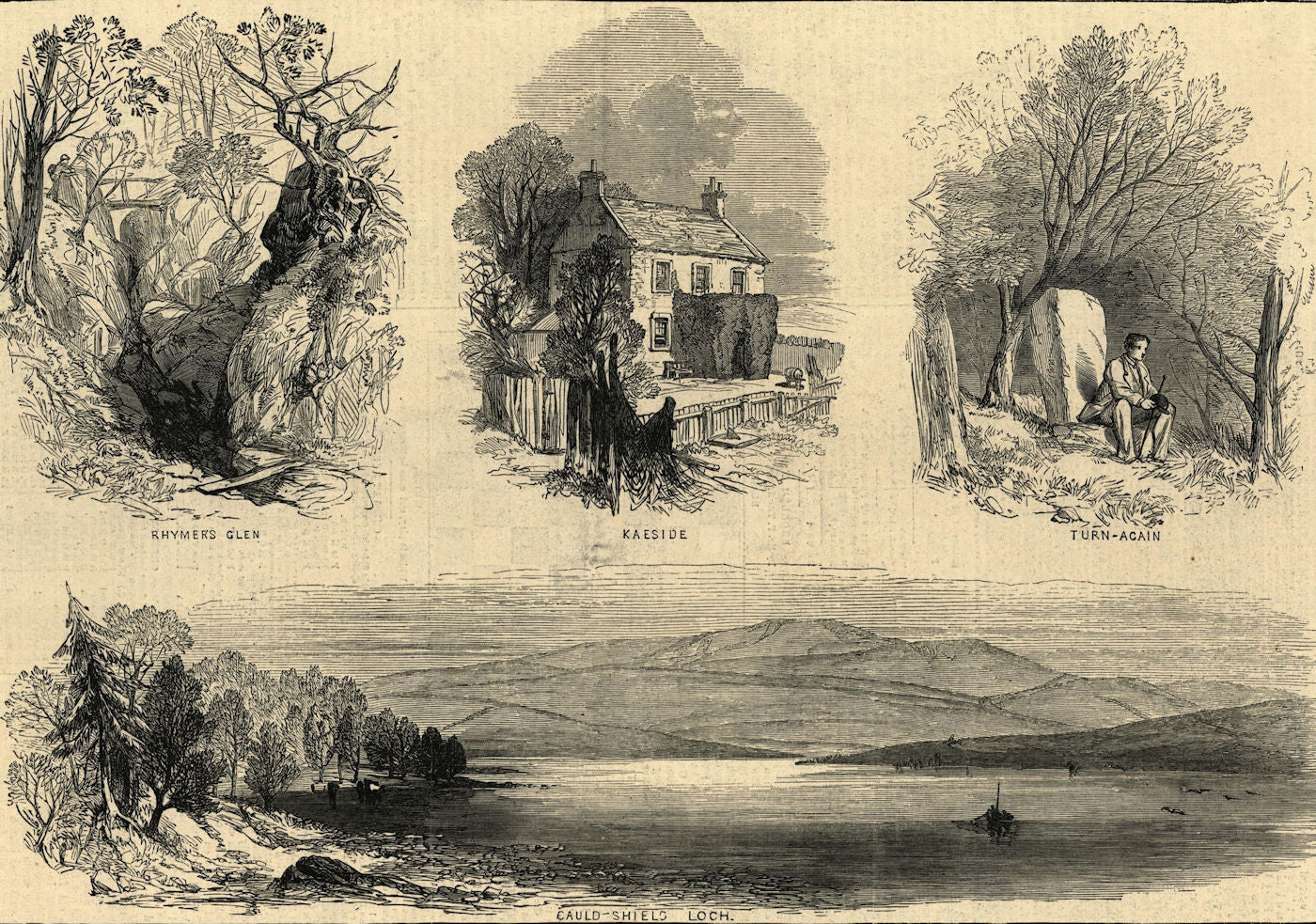 Abbotsford views. Rhymer's Glen. Kaeside. Turn-Again. Cauld-Shield Loch 1871
